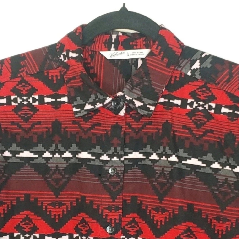 Woolrich Keystone Aztec Flannel Shirt Large Red Geometric Southwest Western Nwt